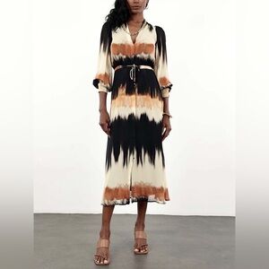 Zara Black and Brown Tie-Dye Midi Dress